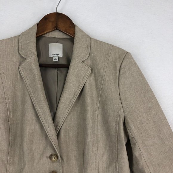 Halogen Women's Size 6 Brown Linen Blend Four Button Notch Lapel Blazer Jacket - Picture 3 of 11